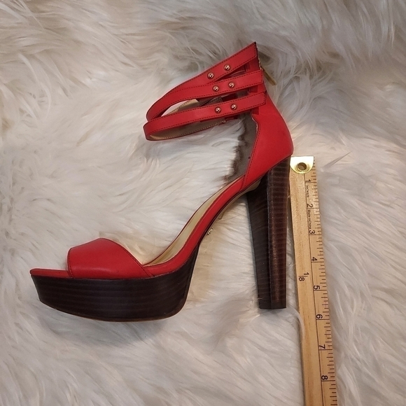 Bebe coral platform ankle strap Mary Jane 5" heels Sz 10 matching polish - Picture 6 of 8